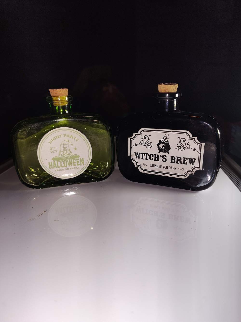 Source Unknown Green and Black Halloween Decorative Glass Potion Bottles